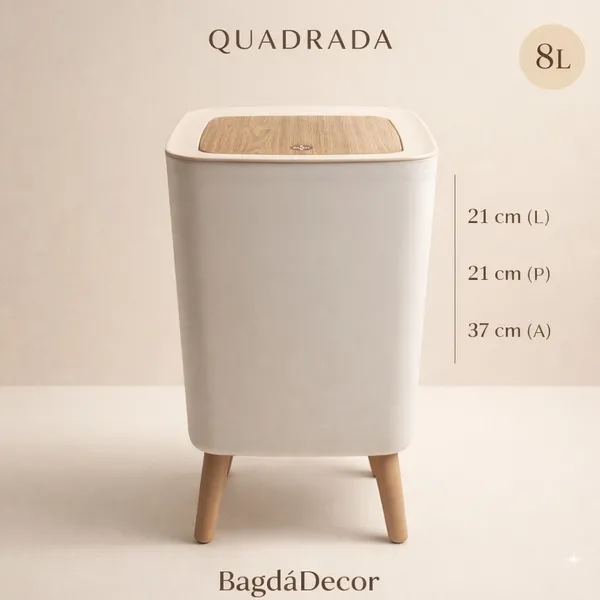 Lixeira 8 Litros Quadrada Tampa Click Compacta | Banheiro Lavabo Escritório | Design Moderno