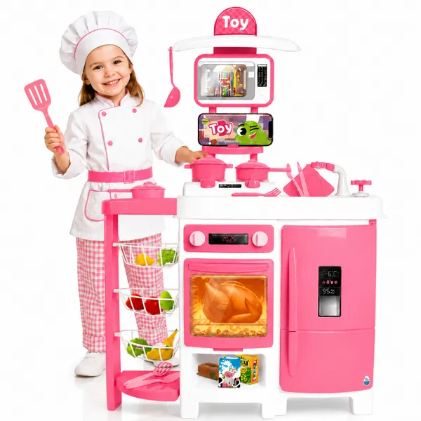 Cozinha Infantil Grande 92 cm com Geladeira e Forno Rosa