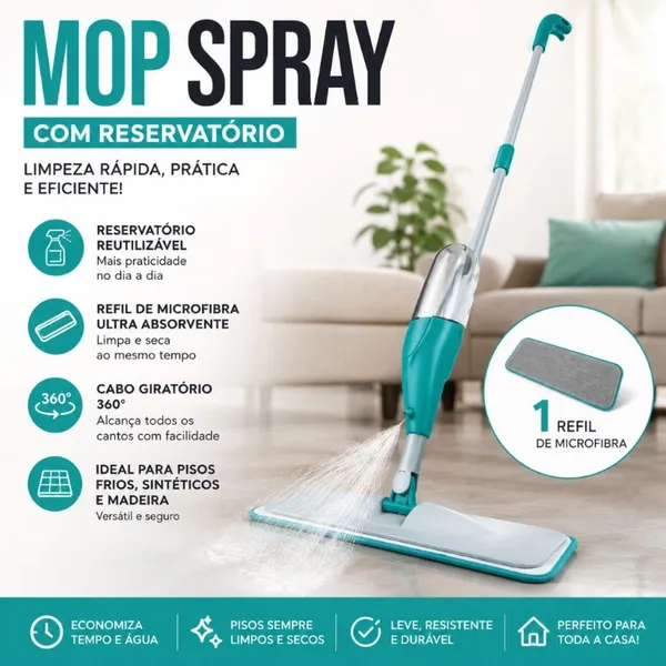 MOP Spray Reforçado ​Rodo Esfregão com Reservatório Rodo Magico Limpa Seca Mopi