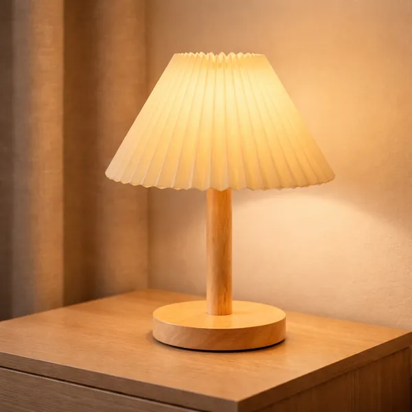 Abajur De Mesa Luxo Base Madeira Led Embutido Branco Quente Luz Amarela Descanso Olivini Home