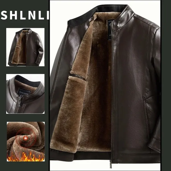 Casaco Grosso De Couro PU Masculino E Pelúcia Para Outono Inverno Estilo Coreano Casual Quente Jaqueta À Prova De Vento
