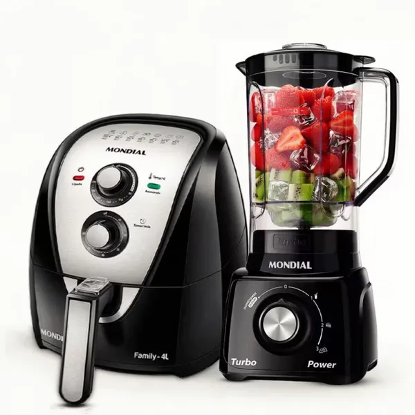Fritadeira Elétrica Sem Óleo Air Fryer AFN40BI 4L + Liquidificador Turbo Power L-99 FB 500W Mondial
