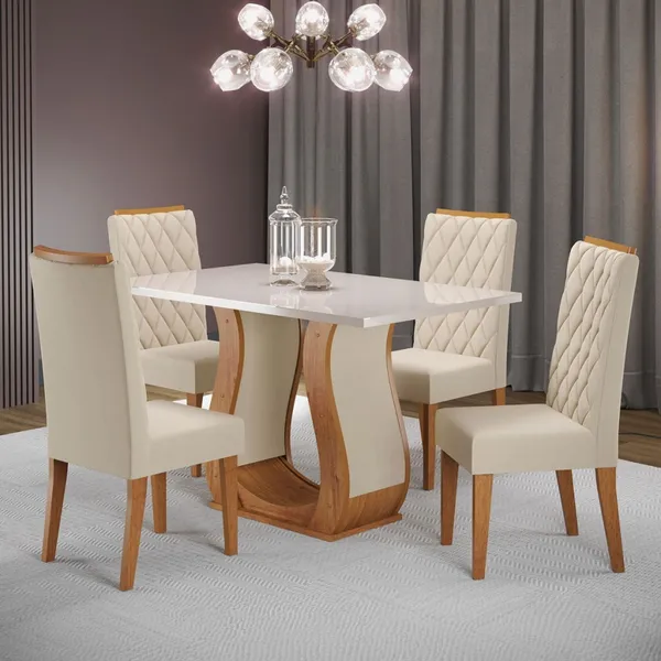 Mesa de Jantar 4 Lugares Capitani com Vidro