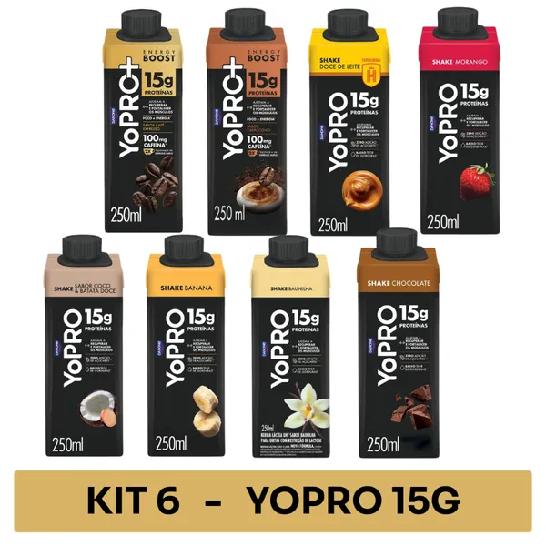 YoPro Kit 6 Unidades Bebida Láctea 15g de Proteínas 250ml Sabores