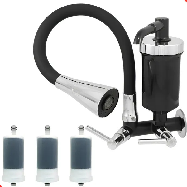 Torneira Cozinha Parede Filtro Tubo Flexível Dupla Função Gourmet Luxo Metal + 3 Refil Filtro