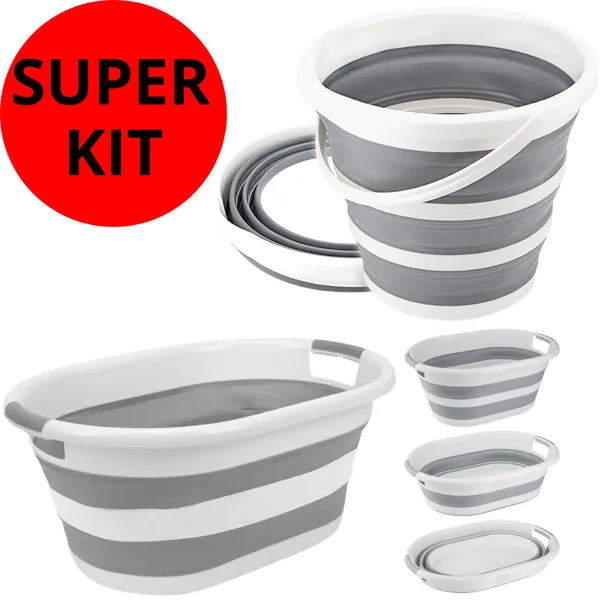 Kit com Balde Retrátil 10 Litros e Cesto Dobrável 26 Litros Silicone Powermaid