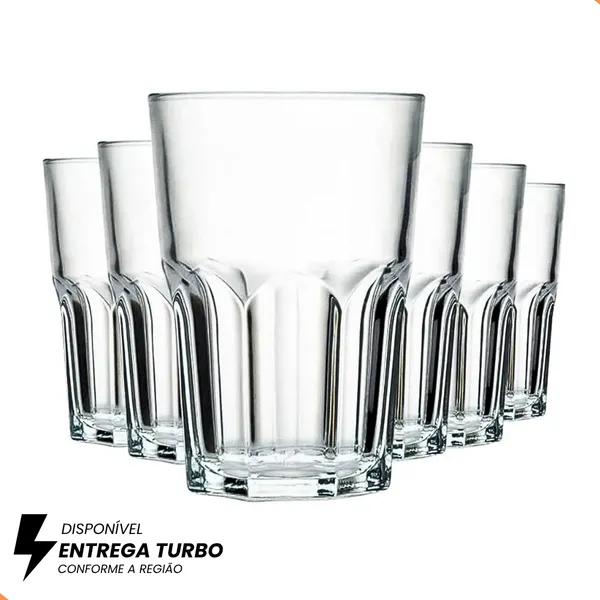 Jogo De Copos Em Vidro Kit 6 Peças Cozinha Água Suco Drink Refrigerante 350ml Mesa Posta Casa Nova