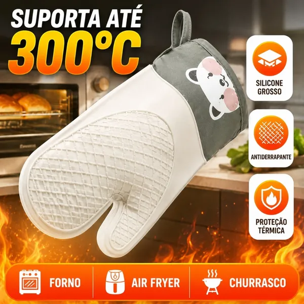 Luva Térmica Silicone Resistente 300°C Grossa para Cozinha Forno e Confeitaria Branca ou Verde