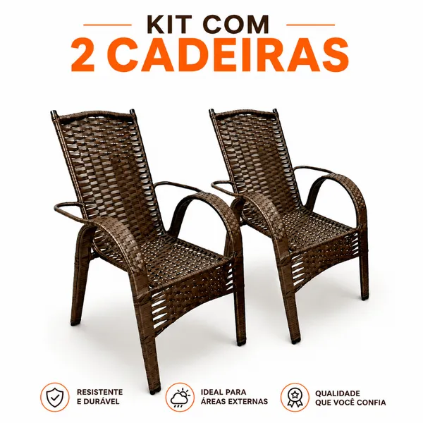 Kit 2 Cadeiras Adulto Fibra Sintética Estrutura Ferro Reforçado Área Externa Varanda Suporta 150kg