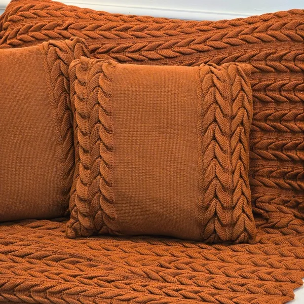 Kit Manta de Tricot Sofá Poltrona 150x100cm Aconchego Decor Sala +  2 Capas de Almofadas 45X45cm