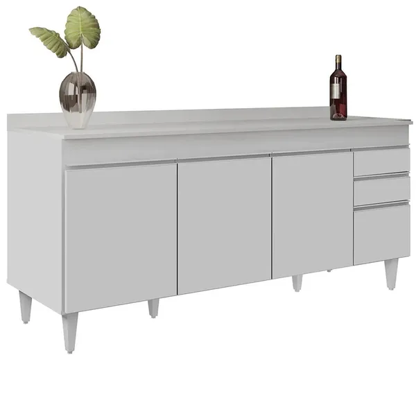 Balcão de Cozinha Gabinete 180cm com Tampo Dallas Branco - Lumil