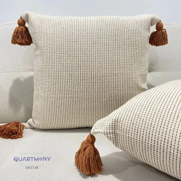 Kit 2 Capa Almofada Pontilhado Caramelo Decorativa Pompom Sofa Artesanal Rustico Algodão Moderno