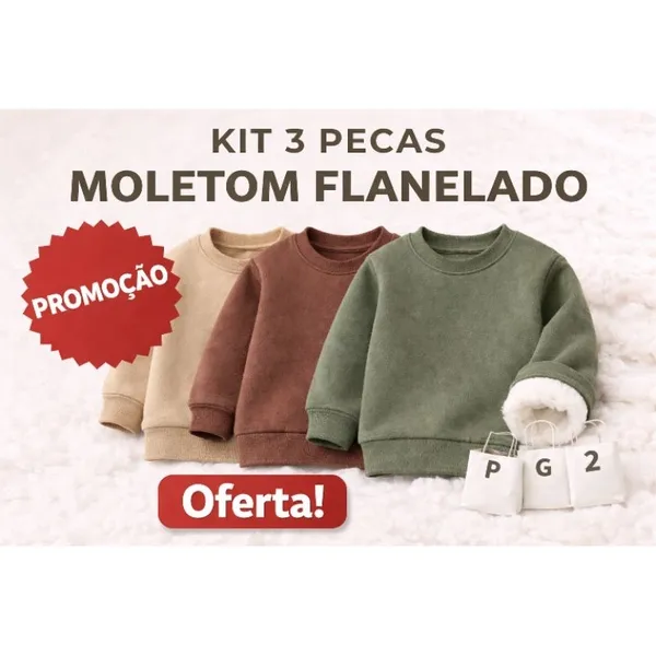 KIT 3 PEÇAS – BLUSA BEBÊ MOLETOM FLANELADO 🧸cores diversas.