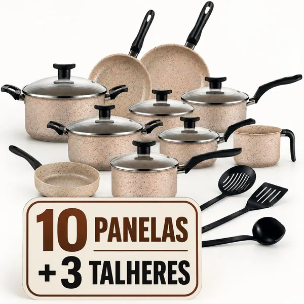 Jogo Panelas 13 Peças Antiaderente Conjunto Kit Frigideira Caçarola Fervedor Cozinha Completa
