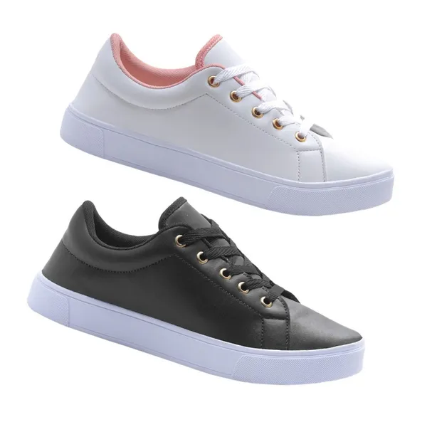 KIT 2 Pares Tênis feminino casual Branco Preto Rose