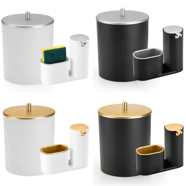 Kit Lixeira Cozinha 5L e Dispenser Porta Detergente Luxo