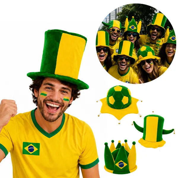Chapéu do Brasil Cartola Torcedor em Veludo Tecido - Copa do Mundo 2026 Bola Touca Alerquim