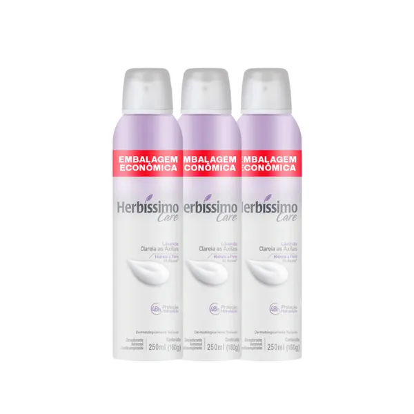 Kit Desodorante Aerossol Antitranspirante Herbissimo Care Lavanda 250ml Embalagem Econômica (3 unidades)