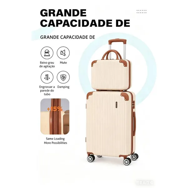 kit de Mala para Viagem 10 KG Ziper Extensível 4 Roda Gira 360 Grau Fibra + Frasqueira codigo:2024B