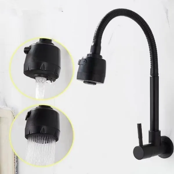 Inox Torneira  Prata/Preto Com Chuveiro  Com Rotação De 360° Cozinha Luxo Parede Promoção