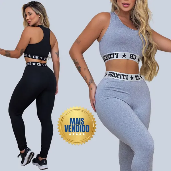 kit 2 Conjuntos Academia Top e Legging Elastico Exposto