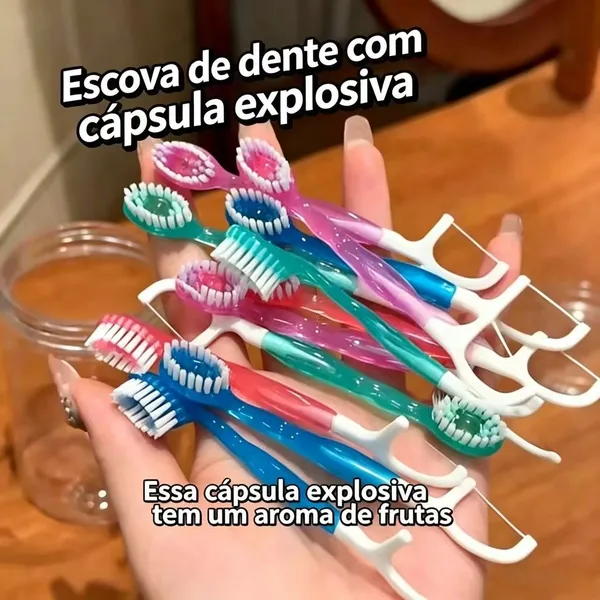 Escova de Dentes de Viagem Descartável 5 em 1 com Pasta em Grânulos e Fio Dental –12 Unidades