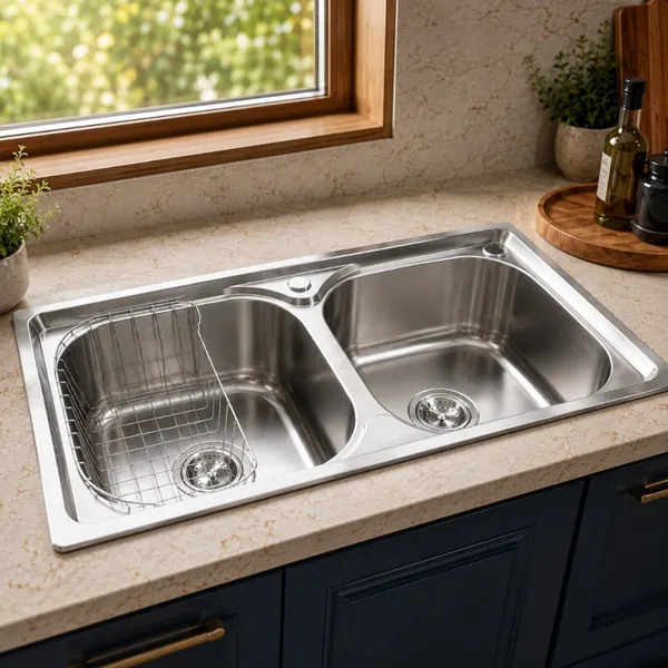 Cuba Dupla Gourmet Cozinha Aço Inox 201 78x43 cm Com Acessórios