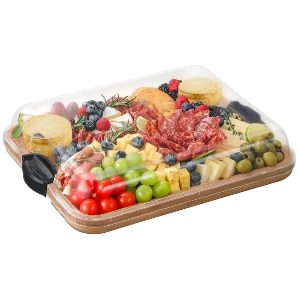 Tabua Para Servir e Proteger Alimentos com Tampa Transparente, Bandeja Grande de Bambu Premium LUMAI