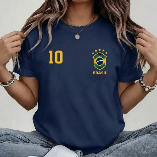 Camiseta 100% Algodão Brasil Camisa 10 T-shirt Feminina Verão