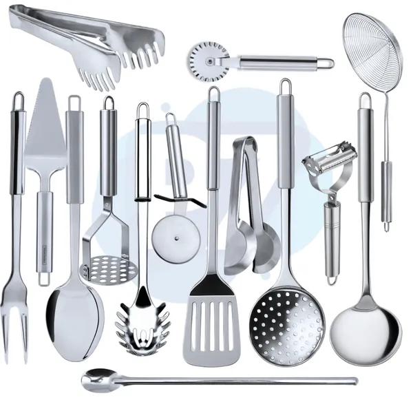 Utensílios para Cozinha em Geral Inox Escumadeira Concha Espátula Pegador Jogo Completo