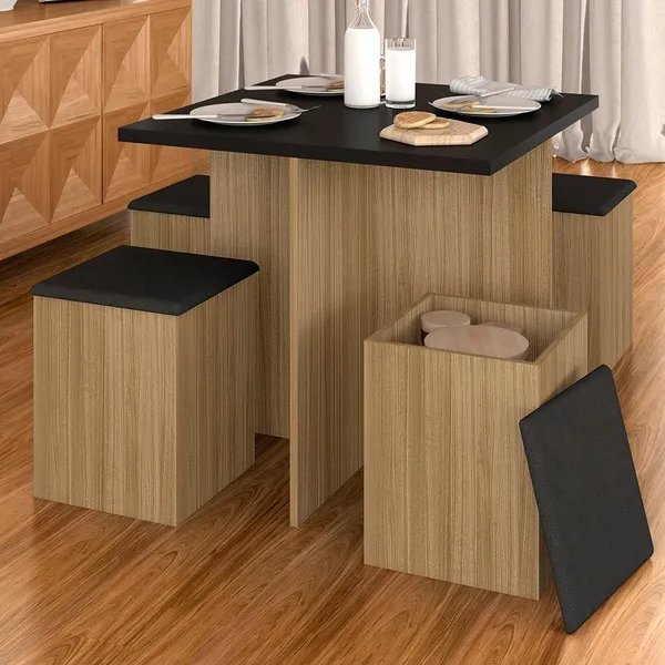 Mesa Com 4 Banquetas Berlim Boreal/preto Fosco/pret - Móveis Arapongas