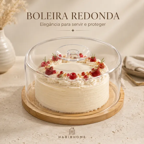 Boleira com Tampa Acrílica e Base de Bambu para Mesa Posta Cozinha Servir Decorar e Organizar