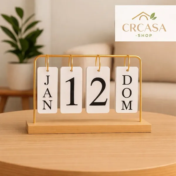 Calendário de Mesa Permanente Luxo Preto/Dourado Premium