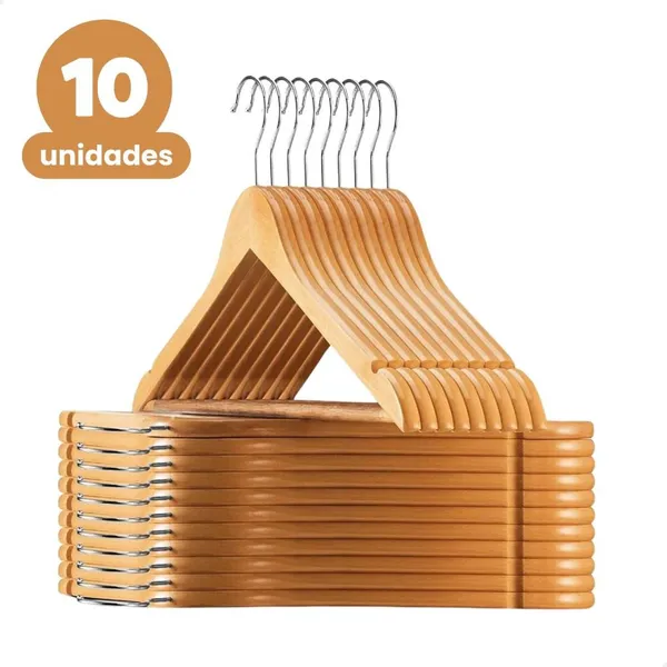 Kit Cabide de madeira 10 unidades, adulto