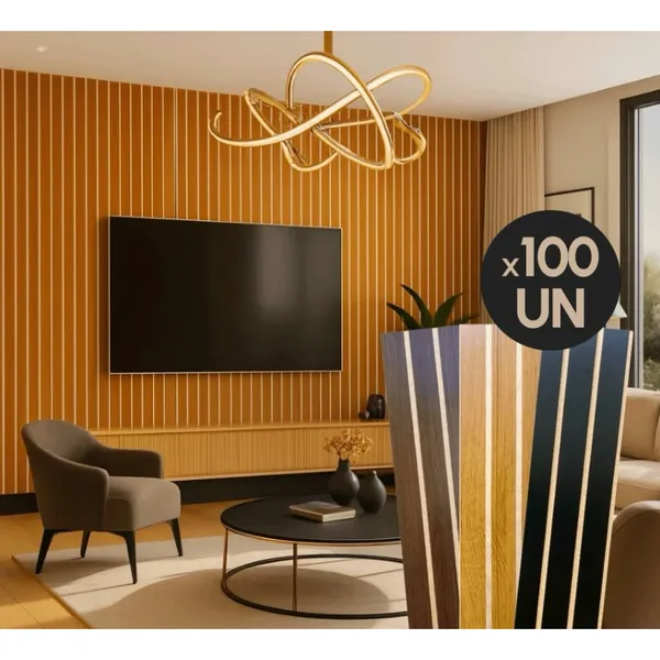 Kit até 100 Placas Ripadas MDF 45×11cm Painel Decorativo Revestimento de Parede Autocolante Premium