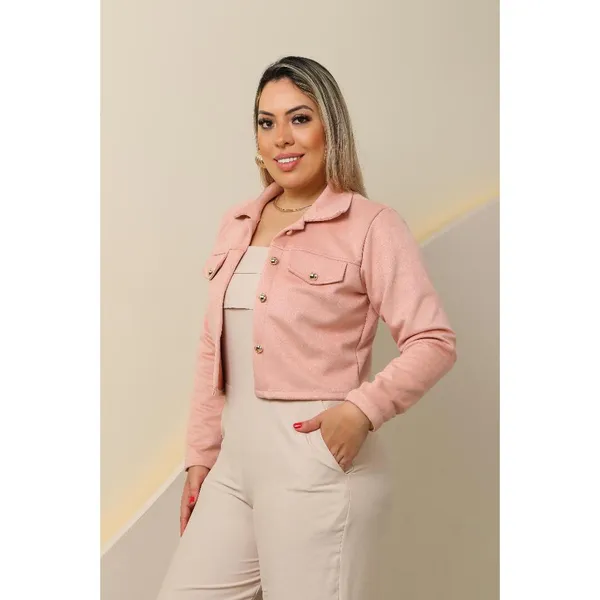 Casaco Feminino suede moda versátil com botões