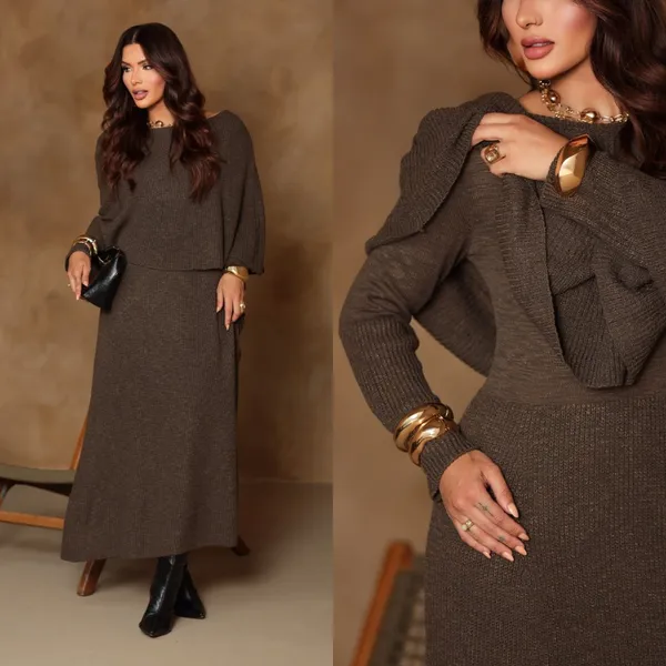 Vestido Tricot Premium Inverno com Pala Midi Luxury Feminina Manga Longa Midi Festa Chic Tricot Viviane 36 ao 44