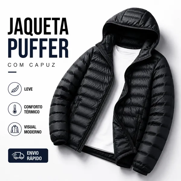 Jaqueta Bobojaco Becker Impermeável Nylon Puffer Masculino com Bolsos e Capuz