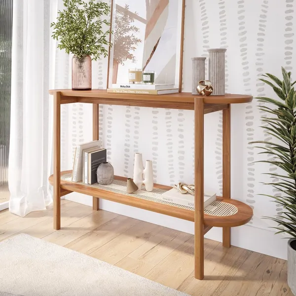 Aparador de Sala de Estar com 2 Prateleiras Madeira Maciça 135cm Cinamomo Lotus Marrom Madeira/Cinamomo