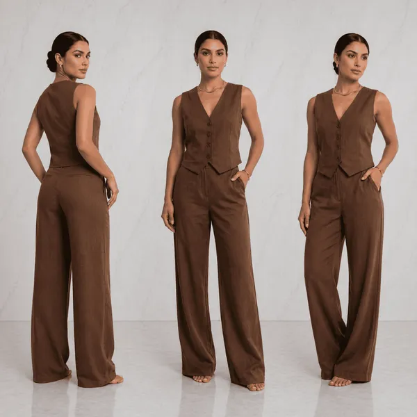 Conjunto Donna: Alfaiataria Sensorial Premium - Colete e Calça Pantalona Tendência Luxo