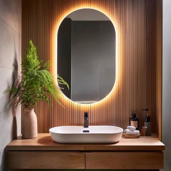 Espelho de vidro Oval 80x50 cm Borda Polida Lapidada com Led Banheiro Escritorio sala