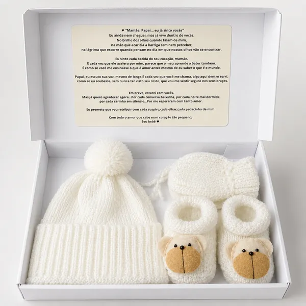 Kit Bebê Recém Nascido Tricô Touca Luva  Sapatinho Inverno Revelação Maternidade Enxoval Mesversário