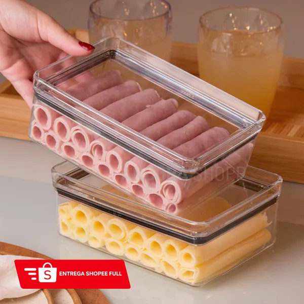 Kit 2 Porta Frios Hermético 770ml Presunto Queijo Mantimentos Organizador de Geladeira Acrilico