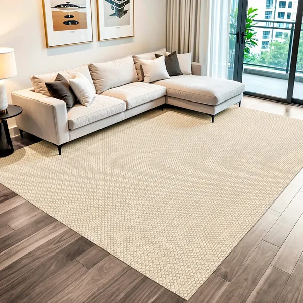 Tapete Sisal Algodão para Sala 2,00 x 2,50m Artesanal Rústico Antiderrapante Minimalista Bege Palha