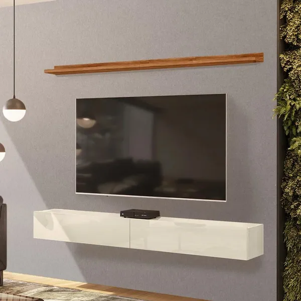Bancada de Tv Suspensa e Prateleira 197cm Slat M20 Cinamomo/Off - Mpozenato