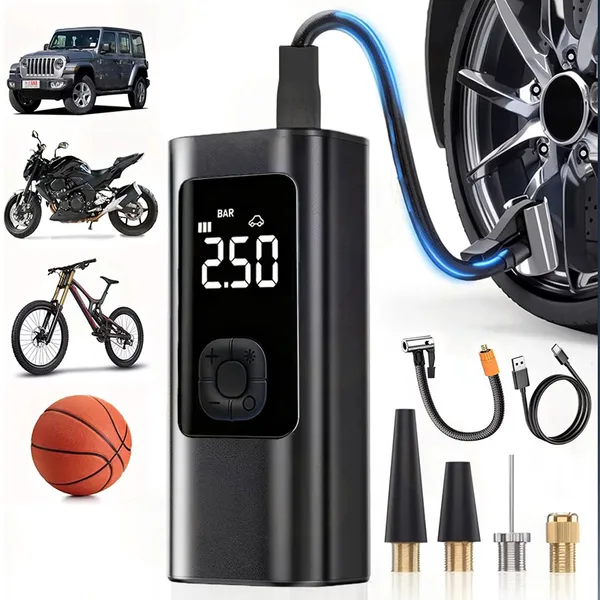 Bomba de Ar Digital Portátil Compressor Inflator Multi-função Calibrador de Carro Recarregável M6