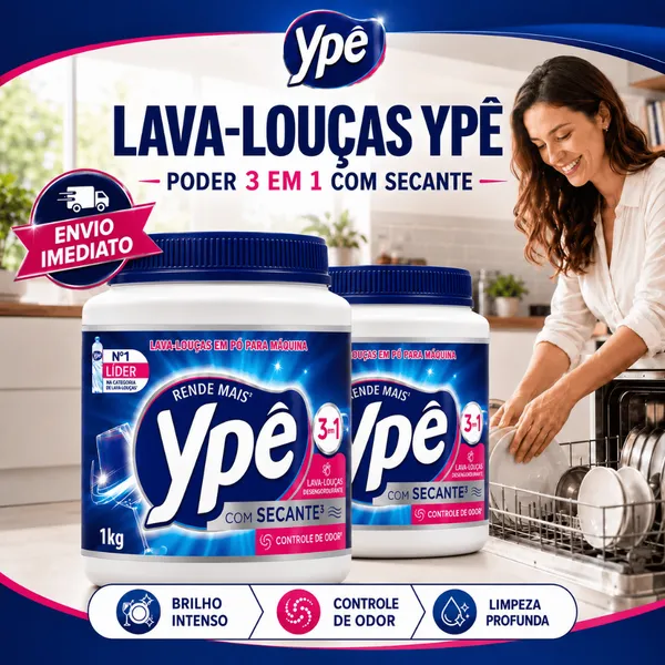 Sabão Ypê Lava-Louças em Pó 1Kg para Máquina – Com Secante e Controle de Odor