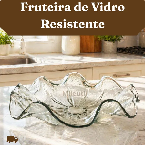 Fruteira de Vidro Decorativa Ondulada – Centro de Mesa Elegante para Cozinha Moderna