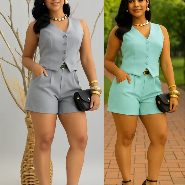CONJUNTO GABI EM SHORTS E COLETE SOCIAL E ELEGANTE PARA ARRASAR NESTE FINAL DE ANO