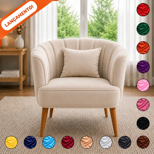 Poltrona Decorativa Italia Com Almofadas Suede Com Pés De Madeira Aninha Poltronas